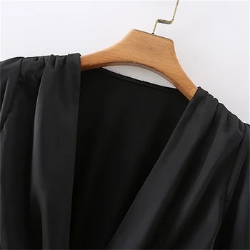 TRAF Moterų 2021 Mados Rišti Šilko Satino Tekstūros Palaidinės Derlius V-Kaklo, ilgomis Rankovėmis Moteriška Marškinėliai Blusas Streetwear