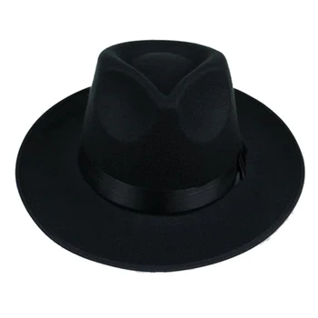 Unisex Vyrų, Moterų Skrybėlės, Kepurės, Panama Fedora Trilby Tiesiai Platus Kraštų Sunku Manė, Juoda