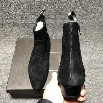 Vintage black suede pleišto slip-on vyrų batai vakarų siuvimo karvės odos brogue oficialių verslo vyrų Batai
