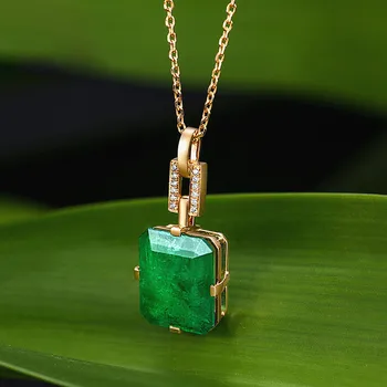 Vintage mados žalia krištolas, smaragdas brangakmenių, deimantų karoliai pakabukas moterų 18k aukso spalvos choker papuošalai bijoux bague