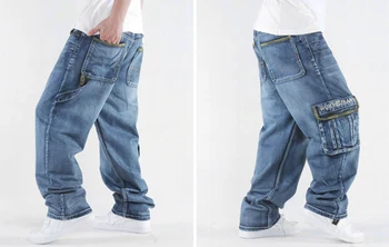 Vyrai Palaidi Tinka Plius Dydžio Džinsus,Tiesios Hip-Hop Hip-Hop Riedlentė Atsitiktinis Kelnės Multi-kišenės Džinsinio audinio Kelnės 6xl 5xl 4xl 2xl 3xl
