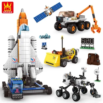 WANGE Vietos Mėnulio Tyrinėjimo Serijos Blokai Spacerocket Paleidimo Bazę Mėnulio LanderVihicle Star Rover Modelis, Švietimo Žaislas