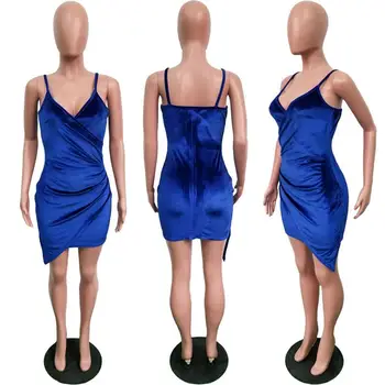 Šalis Suknelė Moterims Seksualus Aksomo Bodycon Backless V-Kaklo, Midi Dangalo Pažeidimas Hemline Royal Blue Ponios Suknelės Elegantiškas